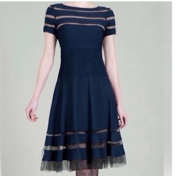 Tadashi Shoji Too Cutout Stretch Jersey Mesh Cocktail Dress 1X Black Fit & Flare - Picture 16 of 16